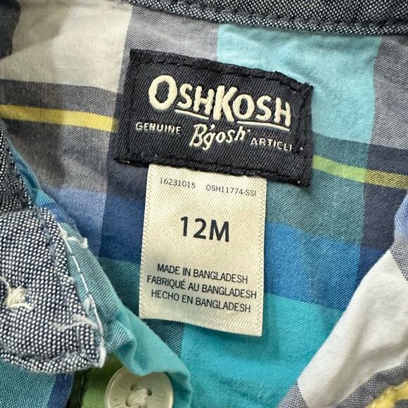 OshKosh B’Gosh plaid button up bodysuit, size 12M - Picture 3 of 4